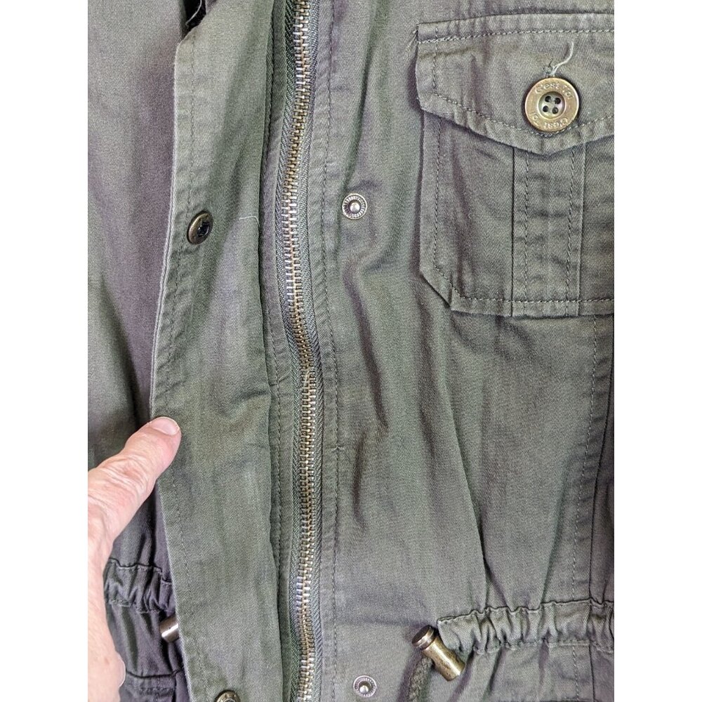 C Esttoi Women size M Vest Green Army Button Up Zip Waist Sherpa Lining Jacket - Picture 7 of 13